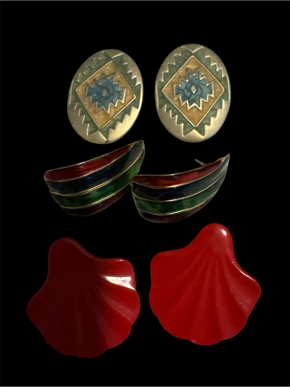 Vintage Mixed Women's Earring Set in Red, Green, Blue